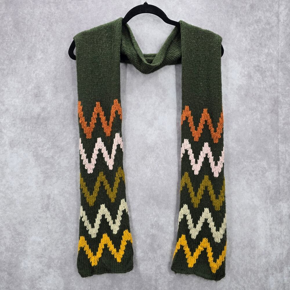Wooden Ships Green Chevron Cable Knit Wrap Shawl Vintage Y2K Scarves Scarf